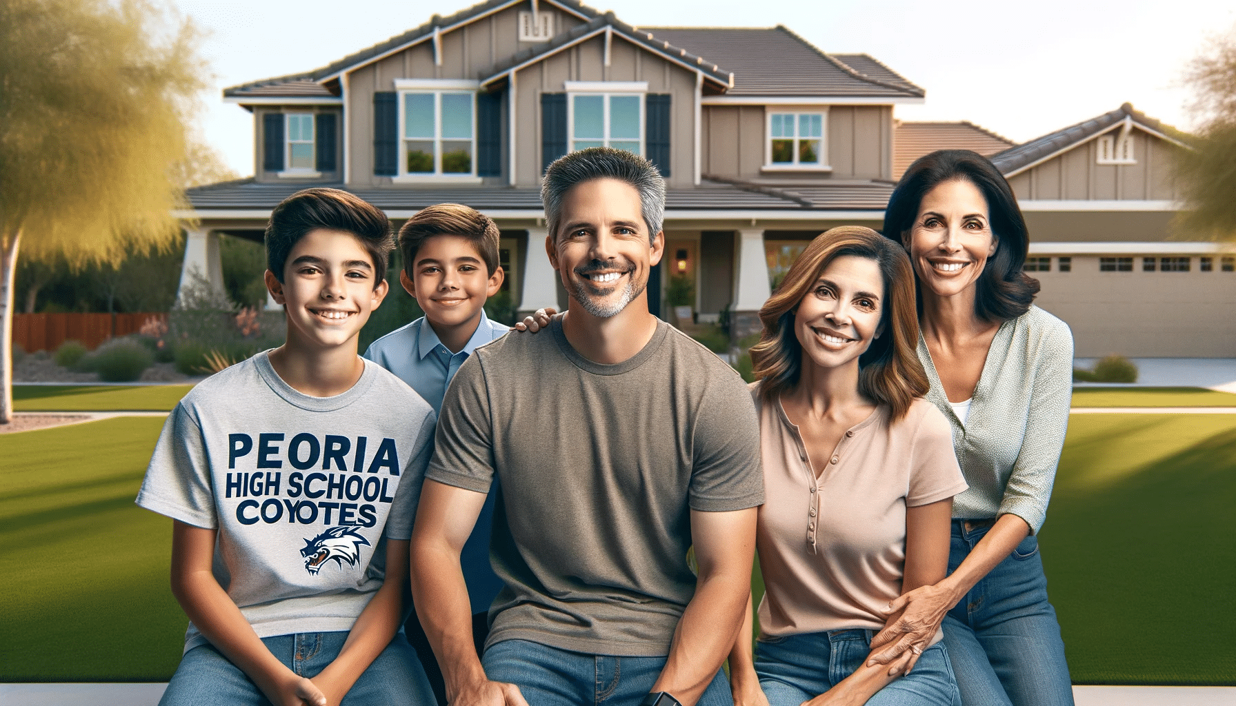 Happy family smiling in front of their newly remodeled home after a home insurance claims