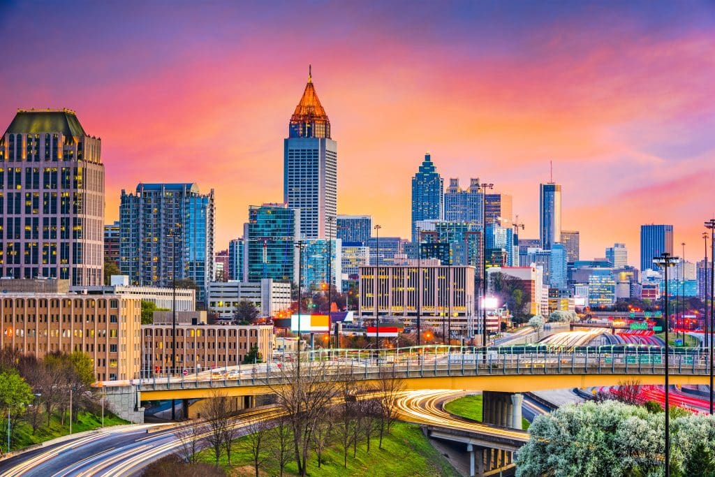 Atlanta skyline with a highway and a bridge